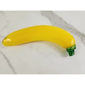 Art Glass Hand Blow Yellow Banana Fruit Vegetable 7 1/2" Home Decor 90s Vintage